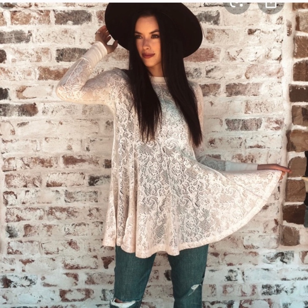 Free people Ivory & Lace Western Tunic Top mini dress